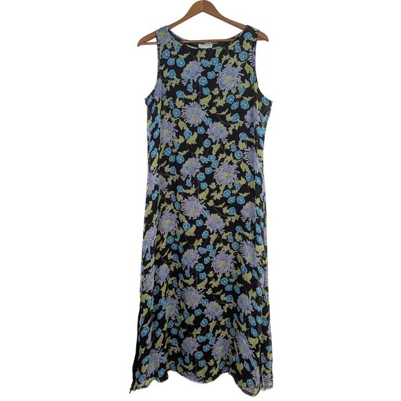 Vtg 1990s Silk Floral Midi Dress Womens Large Allison Taylor Dark Fairy Grunge - Picture 2 of 9